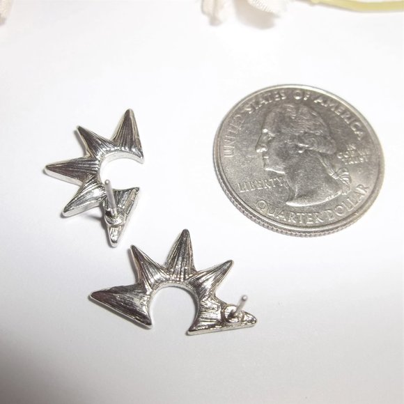 Earrings, Silver and Faux Diamond Earrings, Celestial Earrings, Pre-owned 7602 - Picture 3 of 4